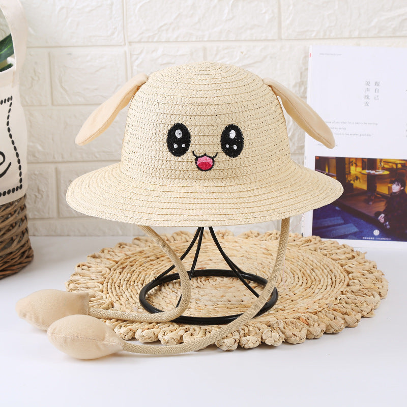 Children'S Sun Hat Ears Moving Airbag Rabbit Sun-Proof Straw Hat