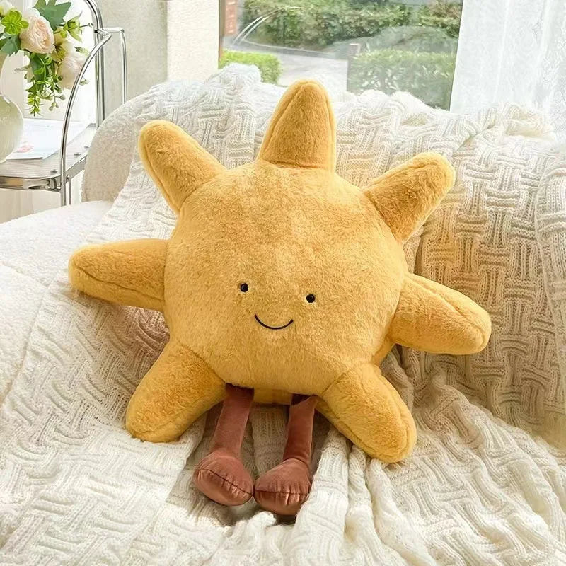 NEW Smile Face Moon & Yellow Sun Plushie Cushion High-Quality Stuffed Weather Toy for Kids Bedroom Decor Soft Sofa Throw Pillow