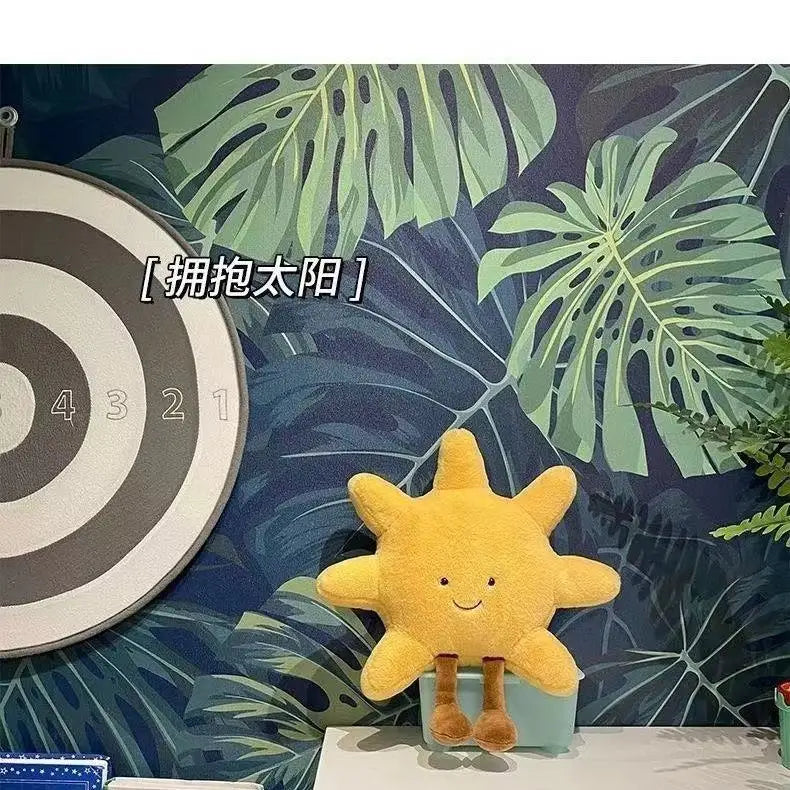 NEW Smile Face Moon & Yellow Sun Plushie Cushion High-Quality Stuffed Weather Toy for Kids Bedroom Decor Soft Sofa Throw Pillow