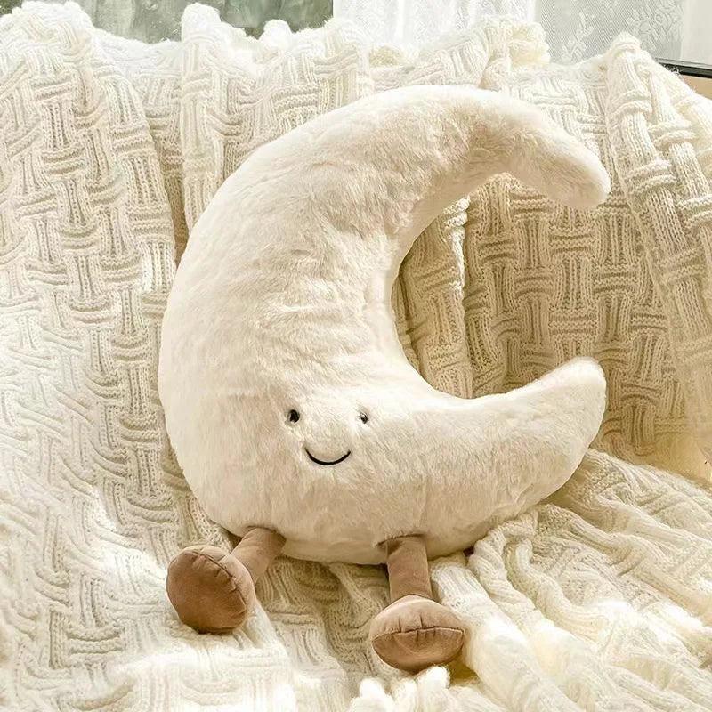 NEW Smile Face Moon & Yellow Sun Plushie Cushion High-Quality Stuffed Weather Toy for Kids Bedroom Decor Soft Sofa Throw Pillow