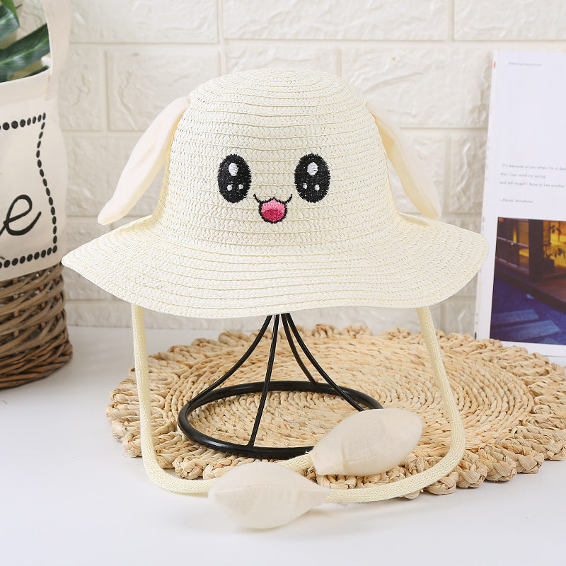 Children'S Sun Hat Ears Moving Airbag Rabbit Sun-Proof Straw Hat